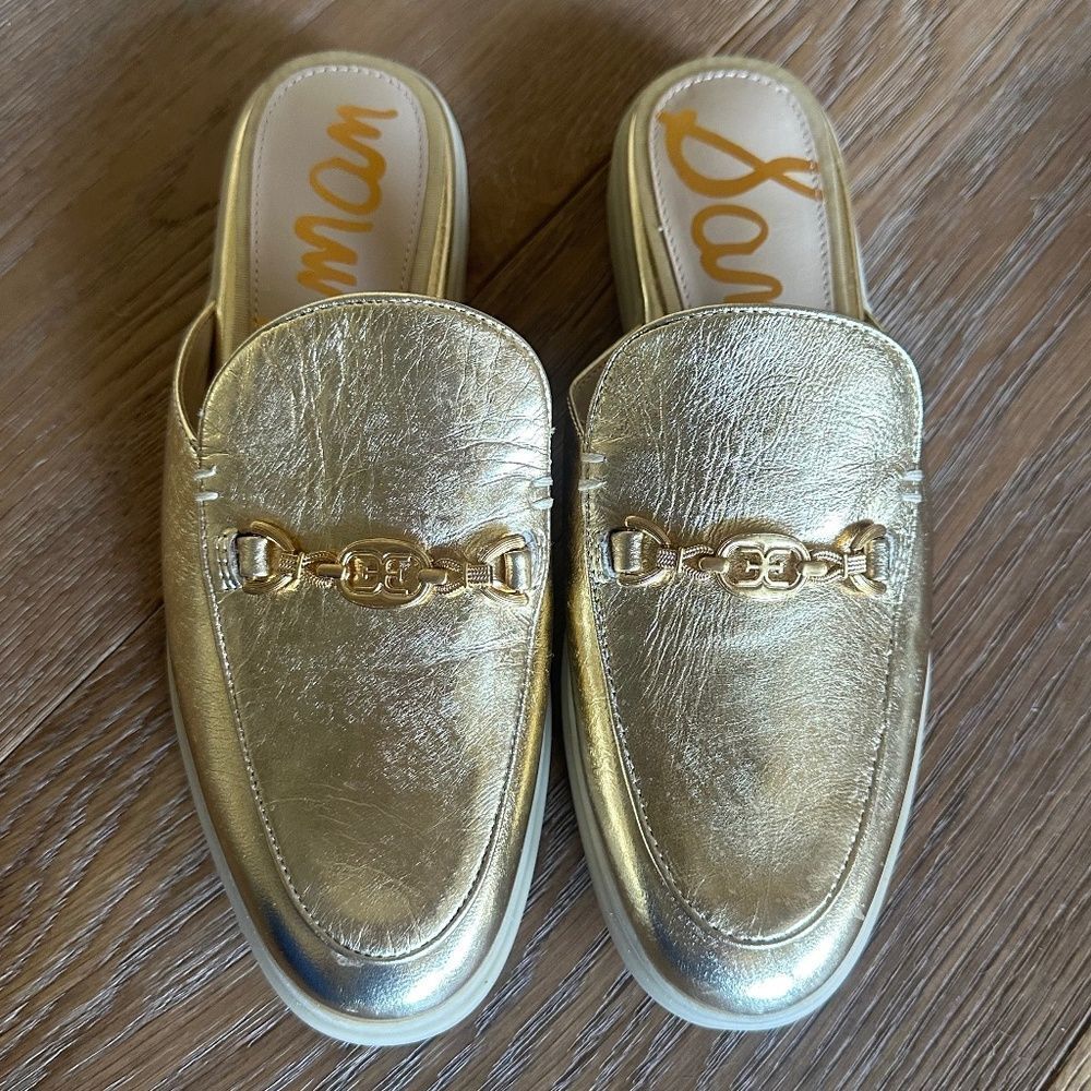 Sam Edelman Kira Bit Mule Loafers | Amber Gold Leather | Size 7 | NWOB - Picture 3 of 11